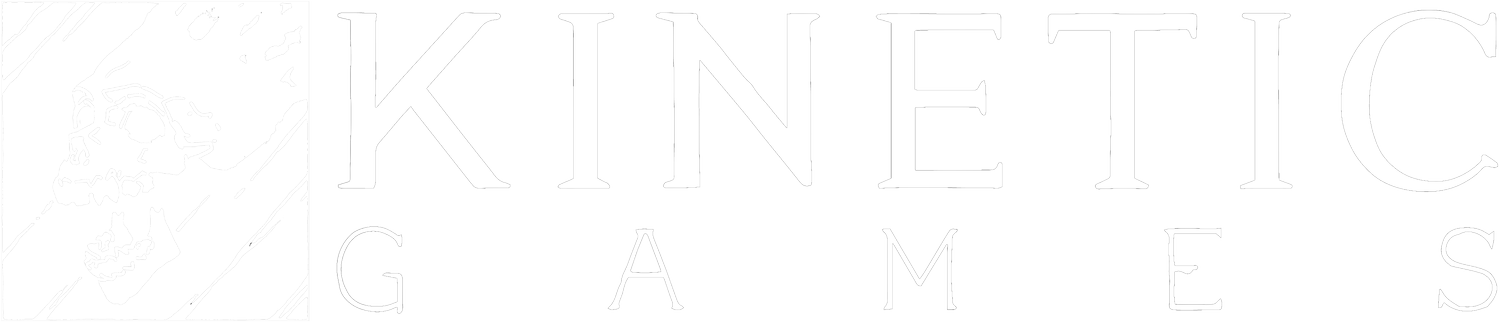 Логотип студии Kinetic Games с черепом в стиле граффити и надписью "KINETIC GAMES".
