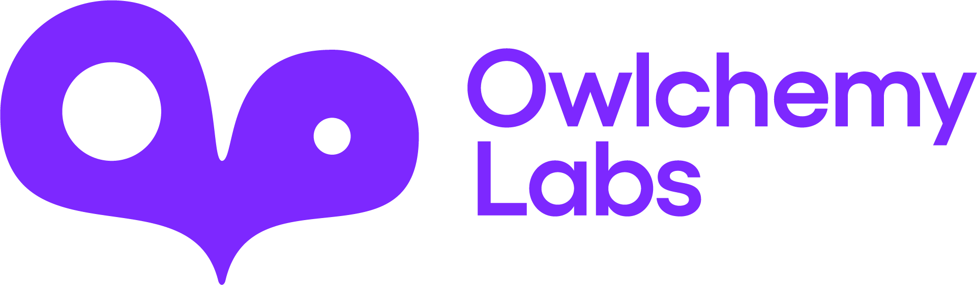 Логотип студии Owlchemy Labs с фиолетовым стилизованным орлом и названием на черном фоне.