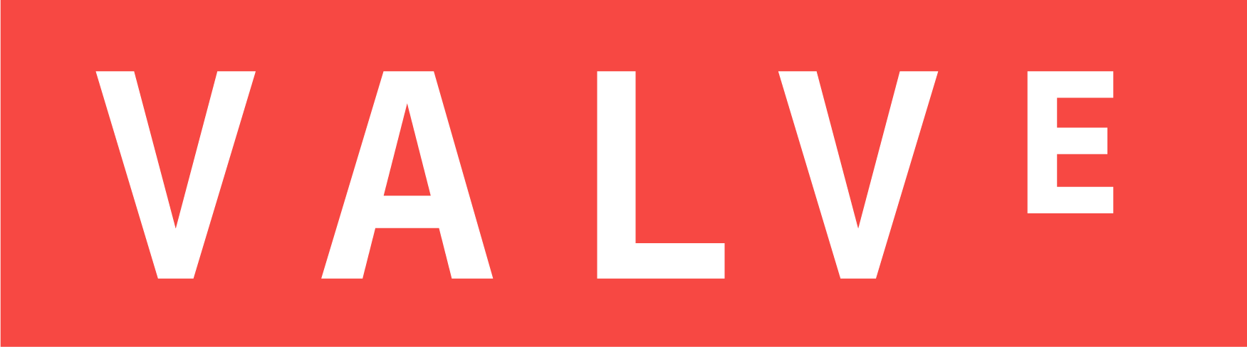 Логотип Valve на красном фоне — знак разработчика популярных VR-игр, включая Half-Life и Portal.