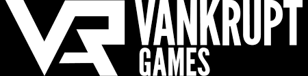 Логотип студии VR VANKRUPТ GAMES — стилизованная буква V и название в черно-белом дизайне.