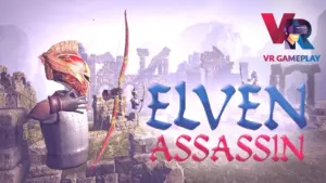 Эльф-ассасин с луком на фоне древних руин в VR-игре Elven Assassin.