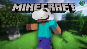 Игрок в VR-очки погружается в мир Minecraft с кубическими ландшафтами и дикими животными.