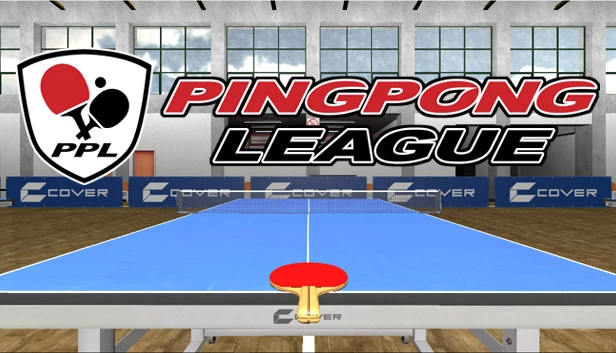 VR-игра «Pingpong League»: теннисный стол в стиле VR с ракеткой и логотипом PPL.