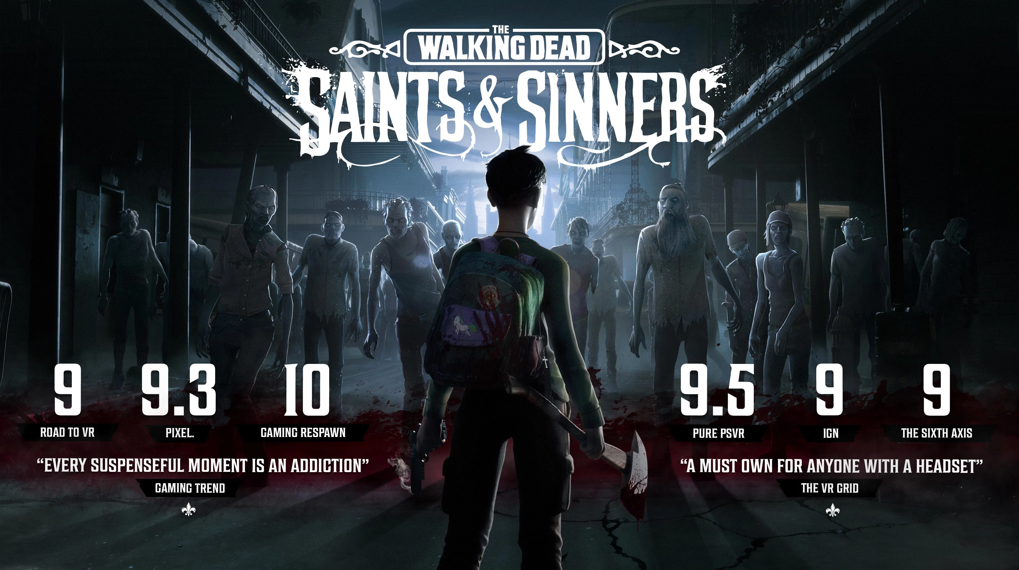 Игрок с топором сражается с зомби в атмосферном VR-приключении "The Walking Dead: Saints & Sinners".